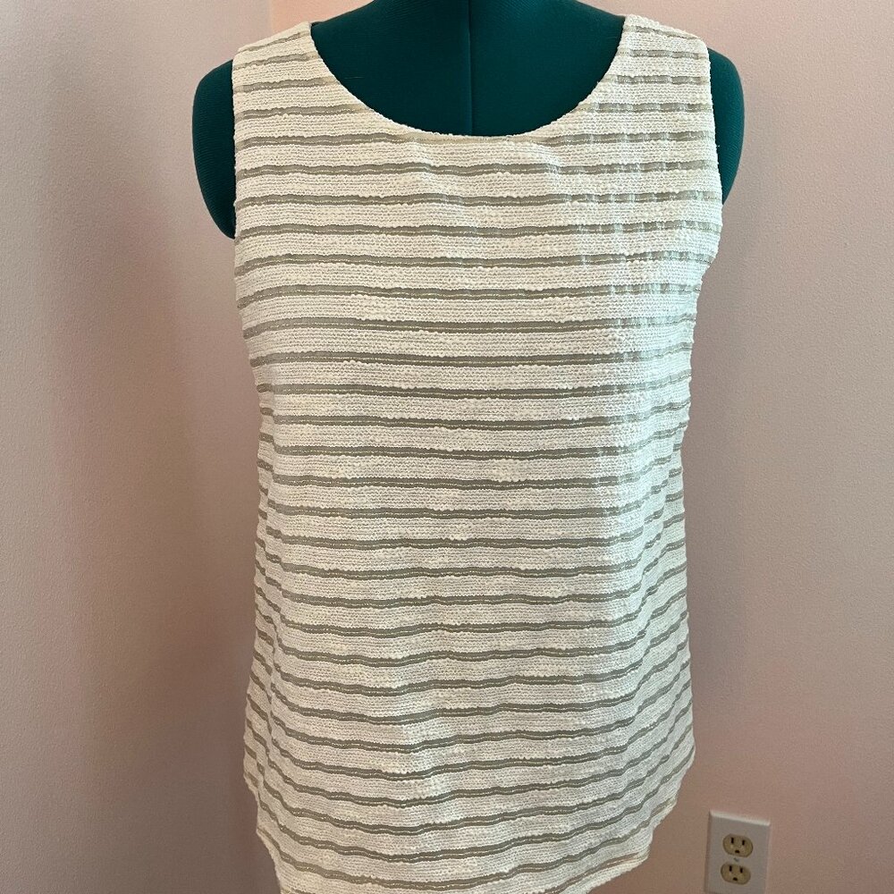 Ann Taylor Cream Metallic Stripe Sleeveless Top